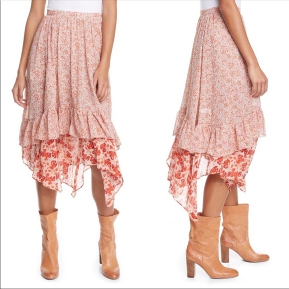 Free People Dresses & Skirts - Free People Zuma Drippy Boho Mid Skirt Size 8 NWT